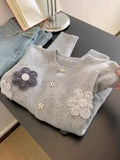 Ndyad Knitted long sleeve Cardigan with Handmade Flowers HZ1024