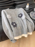 Ndyad Knitted long sleeve Cardigan with Handmade Flowers HZ1024