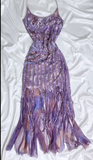 Ndyad Purple Spaghetti Straps Sheath Sequin Chiffon Long Stunning Prom Dresses with Tassels & Beading HZ1024
