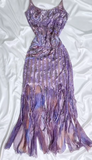 Ndyad Purple Spaghetti Straps Sheath Sequin Chiffon Long Stunning Prom Dresses with Tassels & Beading HZ1024