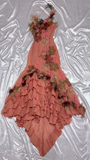 Ndyad Dark Peach Spaghetti Straps Mermaid Chiffon Long Stunning Prom Dresses Sweet 16 Evening Dress with Appliques HZ1024