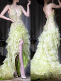 Ndyad Green Halter NecHi-Lok Tulle Beaded Long Prom Dresses with Open Back HZ1024