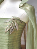 Ndyad Green Strapless A-Line Tulle Evening Gowns Sweet 16 Dress Quinceanera Dress HZ1024
