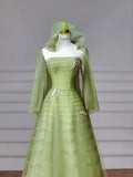 Ndyad Green Strapless A-Line Tulle Evening Gowns Sweet 16 Dress Quinceanera Dress HZ1024