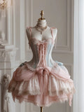 Ndyad Pink Spaghetti Straps Tulle Lace Lolita Short Prom Dress Sweet 16 Dress HZ1024