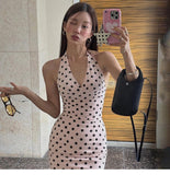 Ndyad Pink Dot Halter Neck Bodycon Short Party Dress Birthday Dress HZ1024