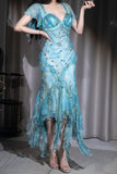 Ndyad Blue Sweetheart Neck Sheath Chiffon Prom Dresses HZ1024