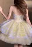 Ndyad Green Strapless A-Line Tulle Short Prom Dresses Sweet 16 Dress HZ1024