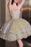 Ndyad Green Strapless A-Line Tulle Short Prom Dresses Sweet 16 Dress HZ1024