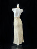 Ndyad Light Yellow Halter Neck Sheath Sequin Evening Dress Elegant Party Dress HZ1024