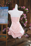 Ndyad Pink Spaghetti Straps A-Line Satin Short Evening Dress Sweet Homecoming Dress HZ1024
