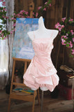 Ndyad Pink Spaghetti Straps A-Line Satin Short Evening Dress Sweet Homecoming Dress HZ1024