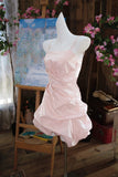 Ndyad Pink Spaghetti Straps A-Line Satin Short Evening Dress Sweet Homecoming Dress HZ1024