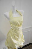 Ndyad Pink Spaghetti Straps A-Line Satin Short Evening Dress Sweet Homecoming Dress HZ1024