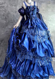 Ndyad Blue Spaghetti Straps A-Line Satin Sequin Long Prom Dresses Gorgeous Birthday Evening Gowns HZ1024