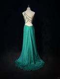 Ndyad Green One Shoulder Sheath Tulle Long Prom Dresses Elegant Evening Gowns HZ1024