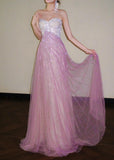 Ndyad Pink Sweetheart A-Line Tulle Sequins Long Prom Dresses Elegant Formal Evening Gowns HZ1024