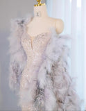 Ndyad Silver Sweetheart Mermaid Sequins Long Prom Dresses Formal Evening Gowns HZ1024