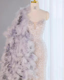 Ndyad Silver Sweetheart Mermaid Sequins Long Prom Dresses Formal Evening Gowns HZ1024