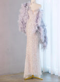 Ndyad Silver Sweetheart Mermaid Sequins Long Prom Dresses Formal Evening Gowns HZ1024