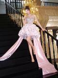 Ndyad Pink Sweetheart A-Line Satin Sequin Short Prom Dresses Fashion Homecoming Dress HZ1024