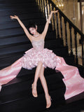 Ndyad Pink Sweetheart A-Line Satin Sequin Short Prom Dresses Fashion Homecoming Dress HZ1024