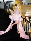 Ndyad Pink Sweetheart A-Line Satin Sequin Short Prom Dresses Fashion Homecoming Dress HZ1024