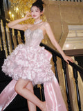 Ndyad Pink Sweetheart A-Line Satin Sequin Short Prom Dresses Fashion Homecoming Dress HZ1024