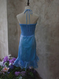 Ndyad Blue Halter Bodycon Chiffon Short Prom Dresses Gorgeous Party Dress HZ1024