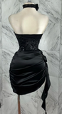 Ndyad Black Sweetheart Party Dress A-Line Satin Applique Short Evening Dress Sexy Homecoming Dress HZ1024