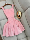Ndyad Pink Square Neck A-Line Short Birthday Dress Outdoor Party Outfit HZ1024