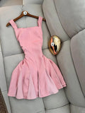 Ndyad Pink Square Neck A-Line Short Birthday Dress Outdoor Party Outfit HZ1024