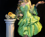 Ndyad Green Sweetheart Neck A-Line Satin Short Prom Dresses HZ1024