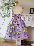 Evafashion Tulle Lace Short Prom Dress, Purple Homecoming Dress HZ1024