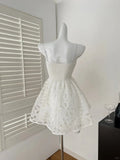 Ndyad White Sweetheart Neck A-Line Lace Short Birthday Dress Pool Party Dress HZ1024