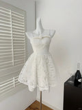 Ndyad White Sweetheart Neck A-Line Lace Short Birthday Dress Pool Party Dress HZ1024