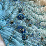 Ndyad Gradient Blue Spaghetti Straps Sheath Chiffon Beading Prom Dresses Vintage Evening Gowns HZ1024