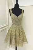 Ndyad Gold Sweetheart Neck A-Line Tulle Sequin Short Prom Dresses Sweet 16 Dress HZ1024