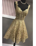 Ndyad Gold Sweetheart Neck A-Line Tulle Sequin Short Prom Dresses Sweet 16 Dress HZ1024