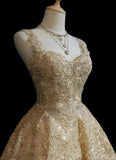 Ndyad Gold Sweetheart Neck A-Line Tulle Sequin Short Prom Dresses Sweet 16 Dress HZ1024