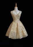 Ndyad Gold Sweetheart Neck A-Line Tulle Sequin Short Prom Dresses Sweet 16 Dress HZ1024