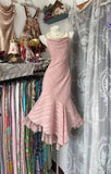 Ndyad Spaghetti Straps Pink Sheath Chiffon Lace Short Vintage Prom Dresses HZ1024