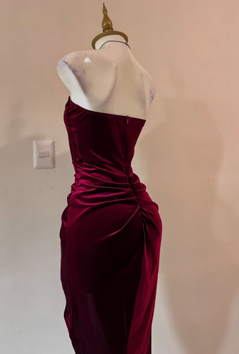 Ndyad Burgundy Strapless Party Dress Bodycon Satin Short Evening Gowns Sexy Birthday Dresses HZ1024