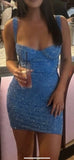 Ndyad Blue Strap Bodycon Sequined Short Evening Gowns Glitter Graduation Party Dresses HZ1024