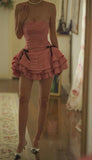 Ndyad Pink Strapless A-Line Layered Short Prom Dresses Sweet 16 Dress HZ1024