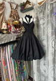 Ndyad Black Spaghetti Straps A-Line Taffeta Short Prom Dresses Vintage Evening Gowns HZ1024