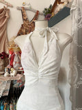 Ndyad White Halter Sheath Chiffon Long Prom Dresses Vintage Backless Evening Gowns HZ1024