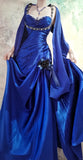 Ndyad Blue Straps Mermaid Satin Long Prom Dresses, Beaded Formal Evening Gowns HZ1024