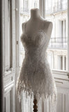 Ndyad White Spaghetti Straps Bodycon Beaded Sequin Short Prom Dresses Fashion Homecoming Dress HZ1024