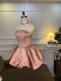 Ndyad Strapless Peach A-Line Short Prom Dresses, Sparkling Homecoming Dress HZ1024